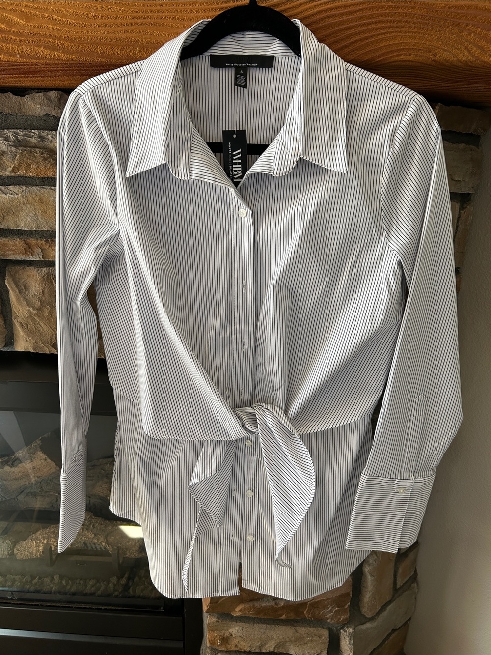 White House Black Market White and Black Pinstripe Button Shirt- NWT